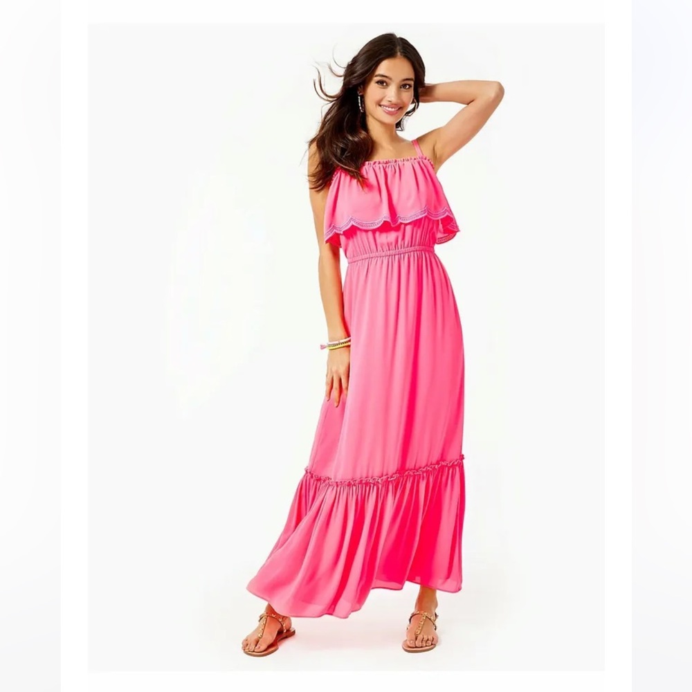 Lilly Pulitzer Pink Ruffle Maxi Dress